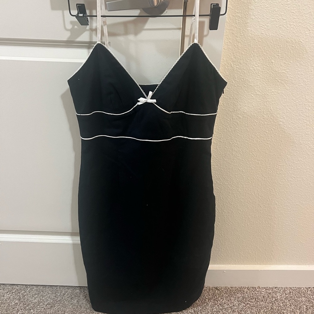 Express Elegant Black Dress with White Trim